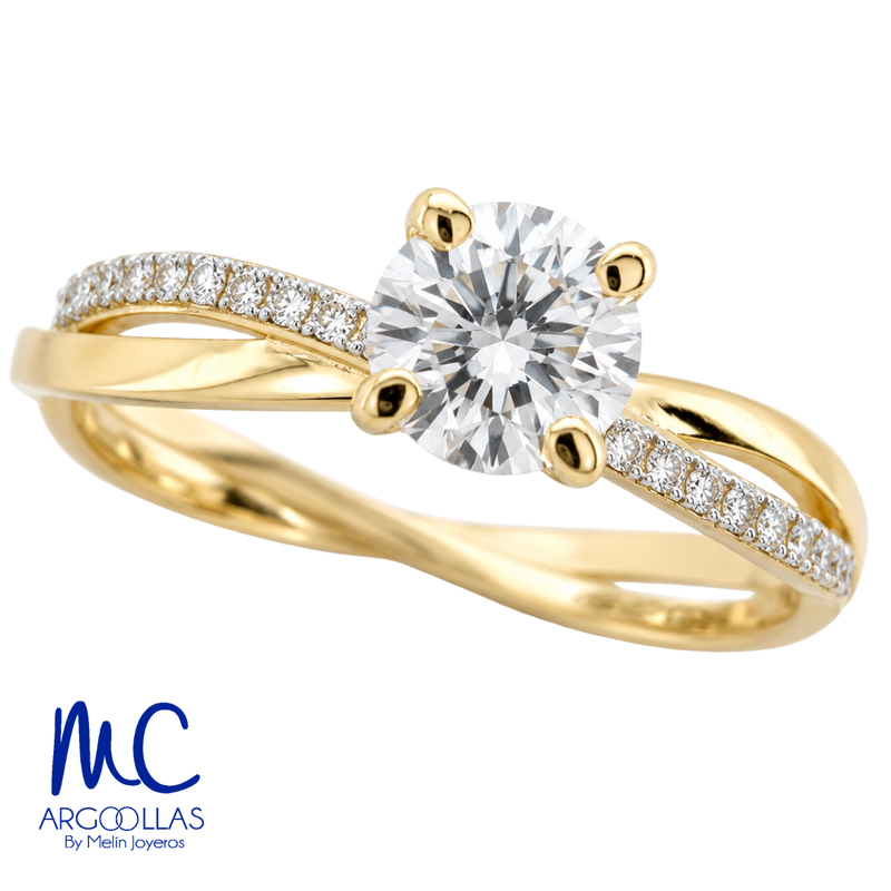 Anillo de compromiso de diamante de laboratorio 0.57 ct · corte redondo brillante · color E · claridad VVS2 · oro amarillo 14k
