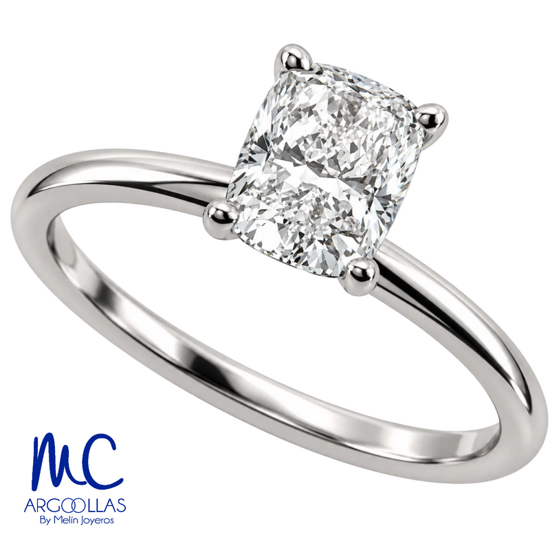 Anillo de compromiso de 1.14 ct · corte cojín brillante · color F · claridad VS2 · oro blanco 14k