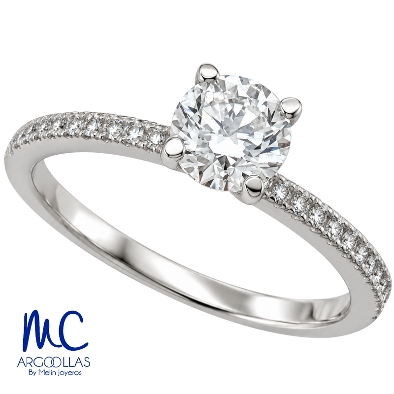 Anillo de compromiso de 0.73 ct · corte redondo brillante · color E · claridad VS2 · oro blanco 14k