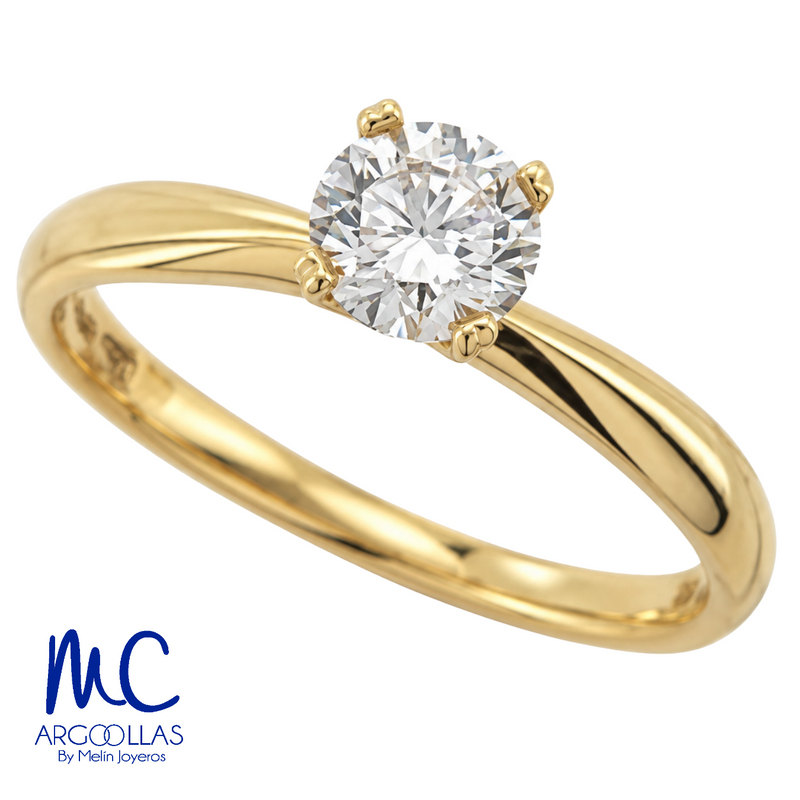 Anillo de compromiso de diamante de laboratorio 0.57 ct · corte redondo brillante · color E · claridad VS1 · oro amarillo 14k