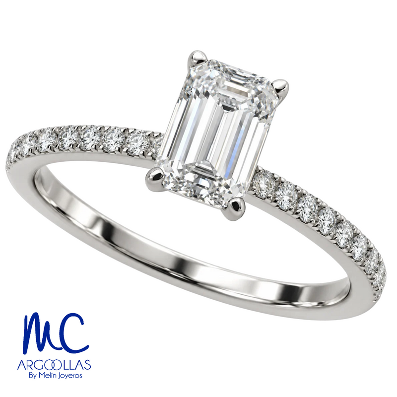 Anillo de compromiso de 1.24 ct · corte esmeralda · color F · claridad VS1 · oro blanco 14k