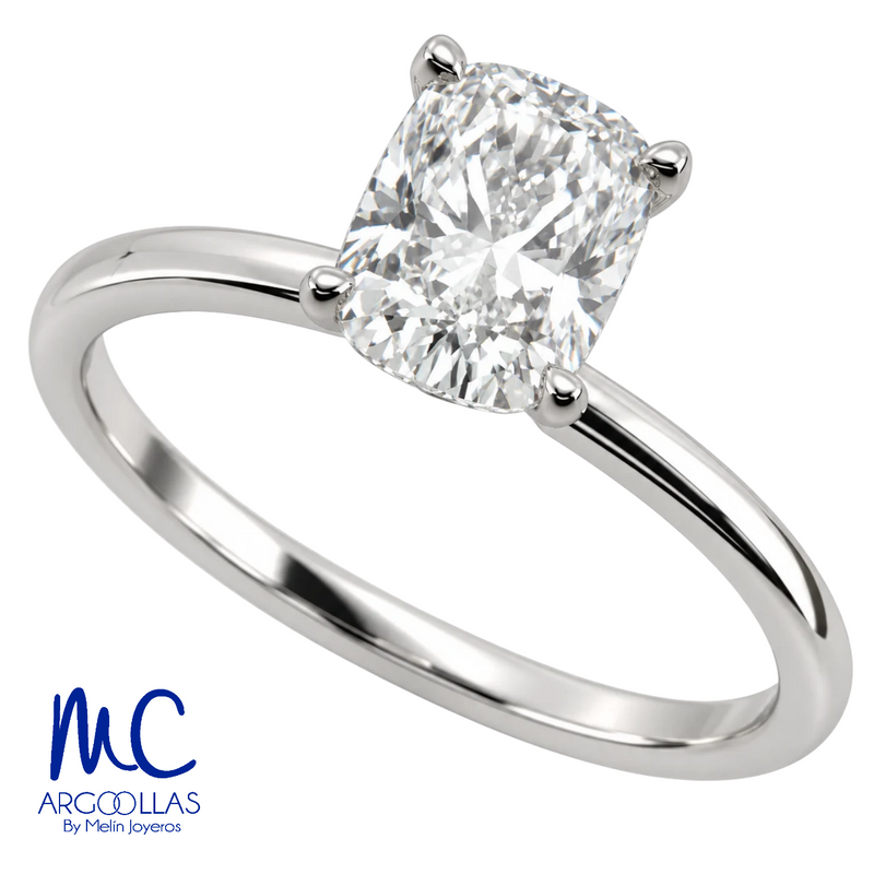 Anillo de compromiso de 1.66 ct · corte cojín brillante · color F · claridad VS1 · oro blanco 14k