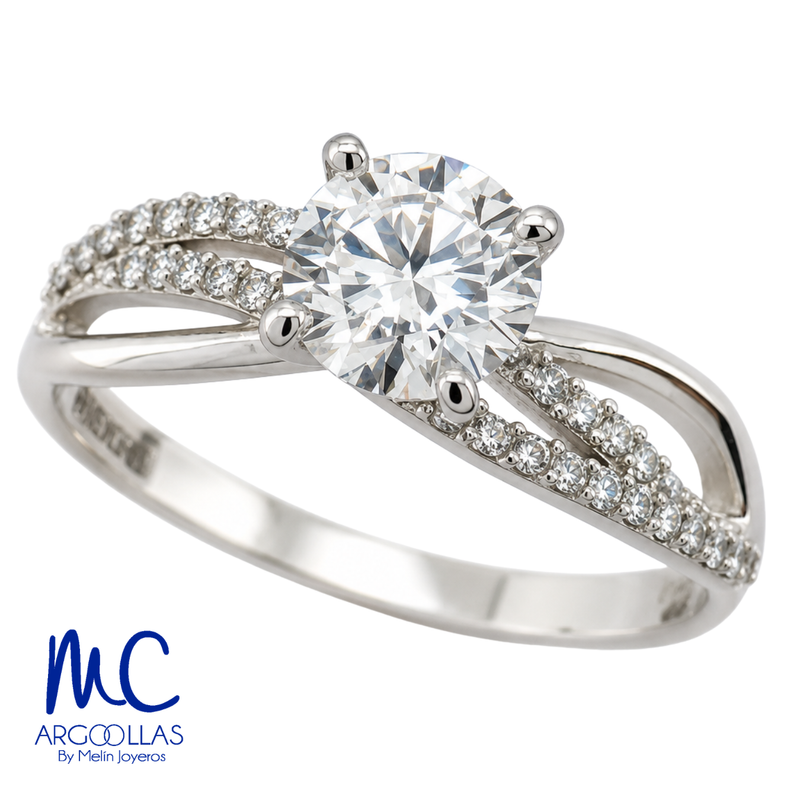 Anillo de compromiso de 0.71 ct · corte redondo brillante · color E · claridad VS1 · oro blanco 14k