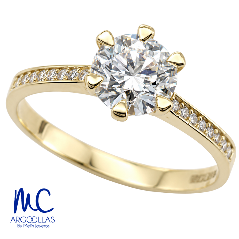Anillo de compromiso de diamante de laboratorio 1.09 ct · corte redondo brillante · color D · claridad VS1 · oro amarillo 14k