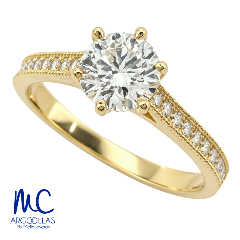 Anillo de compromiso de diamante de laboratorio 1.15 ct · corte redondo brillante · color D · claridad VVS2 · oro amarillo 14k