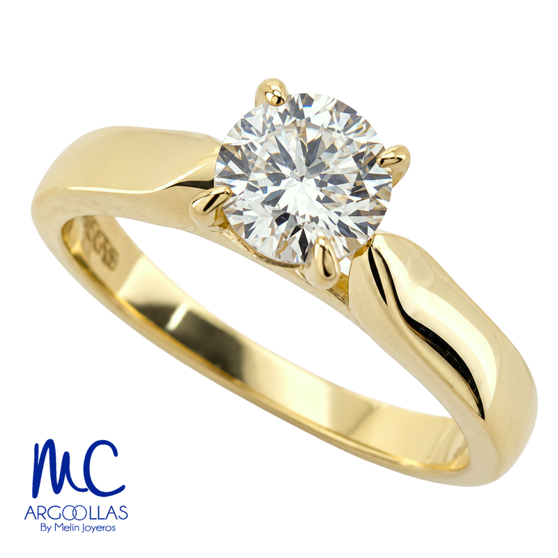 Anillo de compromiso de diamante de laboratorio 0.75 ct · corte redondo brillante · color F · claridad VS2 · oro amarillo 14k