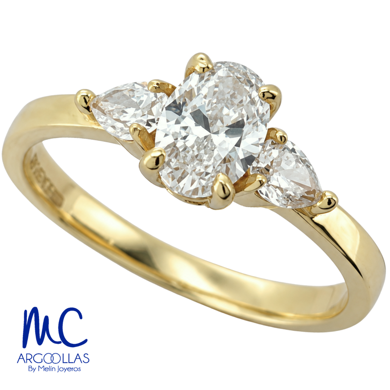 Anillo de compromiso de diamante de laboratorio 0.61 ct · corte oval brillante · color E · claridad VS1 · oro amarillo 14k