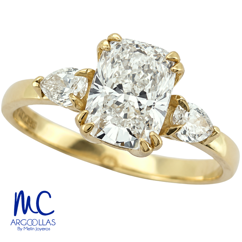 Anillo de compromiso de diamante de laboratorio 1.54 ct · corte cojín brillante · color D · claridad VS2 · oro amarillo 14k