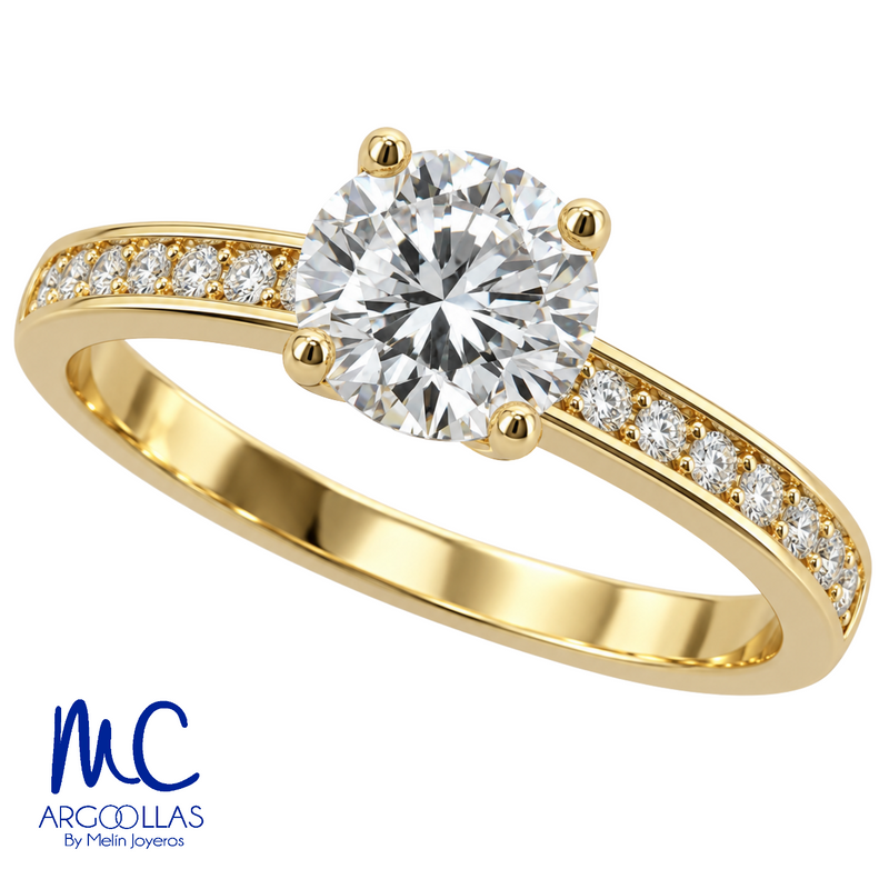 Anillo de compromiso de diamante de laboratorio 1.04 ct · corte redondo brillante · color D · claridad VS1 · oro amarillo 14k