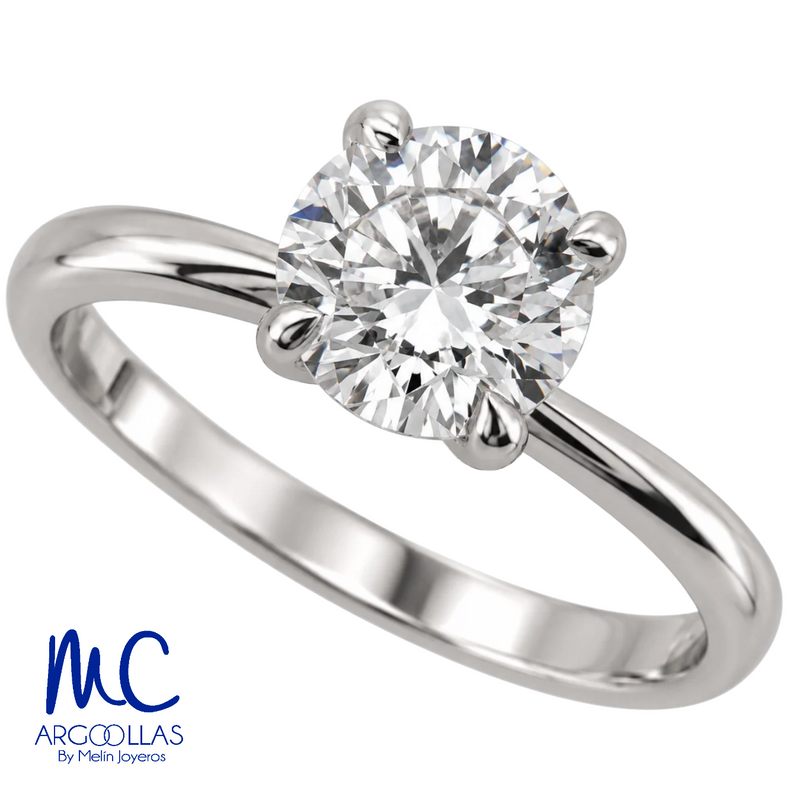 Anillo de compromiso de 1.54 ct · corte redondo brillante · color E · claridad VVS2 · oro blanco 14k