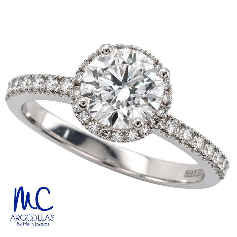 Anillo de compromiso de 1.07 ct · corte redondo brillante · color D · claridad VS1 · oro blanco 14k