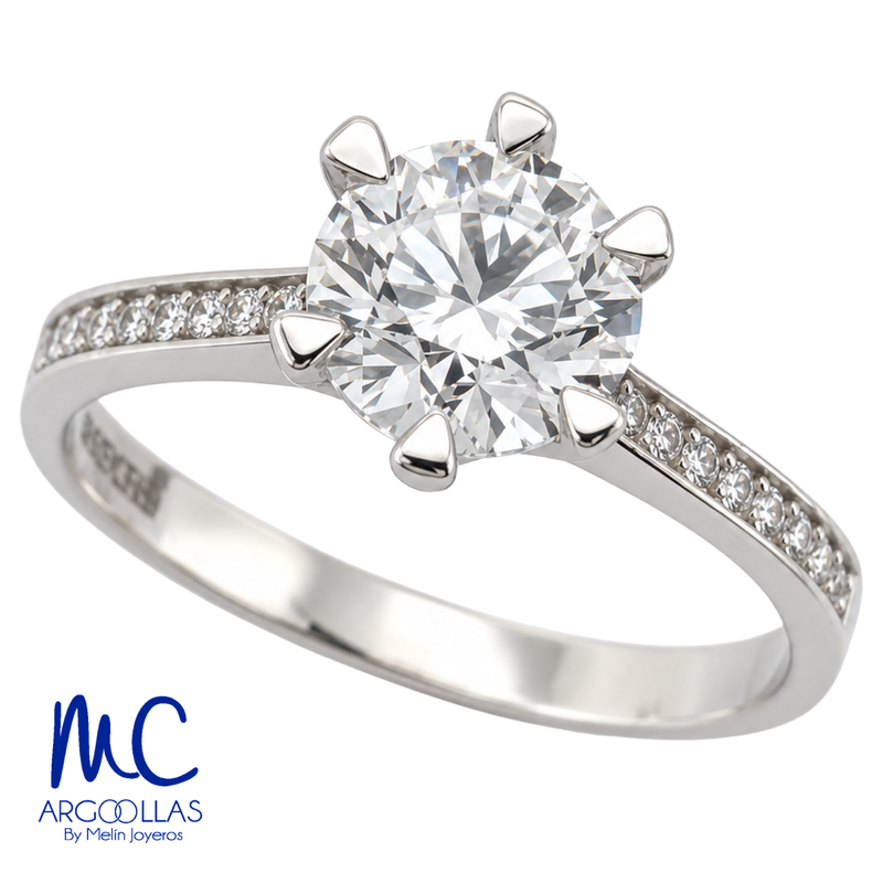 Anillo de compromiso de 1.08 ct · corte redondo brillante · color D · claridad VVS2 · oro blanco 14k