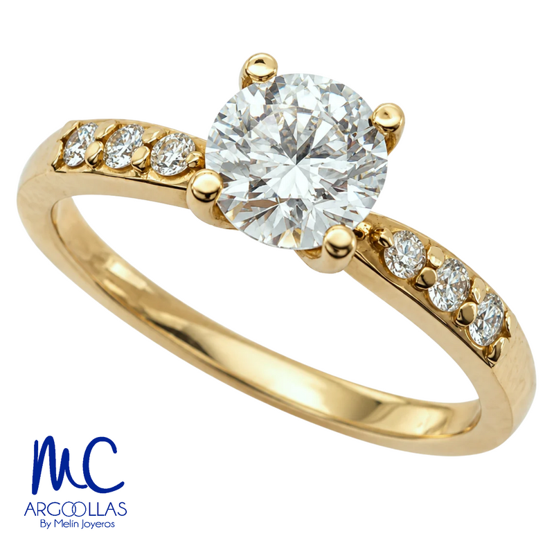 Anillo de compromiso de diamante de laboratorio 1.10 ct · corte redondo brillante · color E · claridad VVS2 · oro amarillo 14k