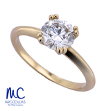 Anillo de compromiso de diamante de laboratorio 1.01 ct · corte redondo brillante · color E · claridad VVS2 · oro amarillo 14k