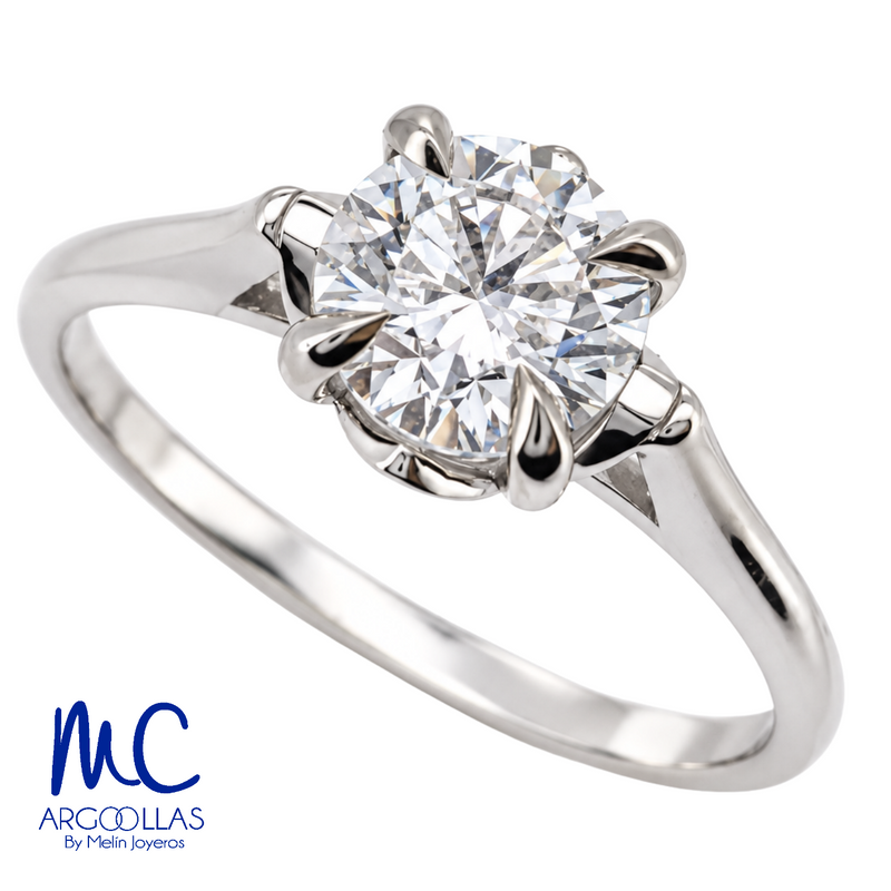 Anillo de compromiso de 1.04 ct · corte redondo brillante · color F · claridad VVS2 · oro blanco 14k
