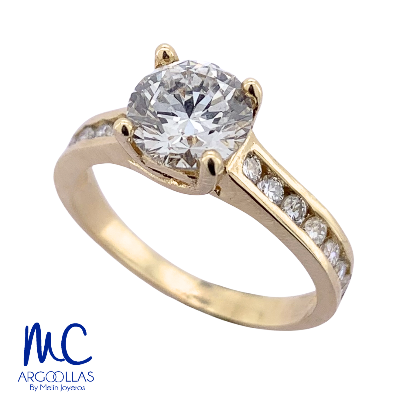Anillo de compromiso de diamante de laboratorio 1.03 ct · corte redondo · color F · claridad VVS2 · oro amarillo 14k