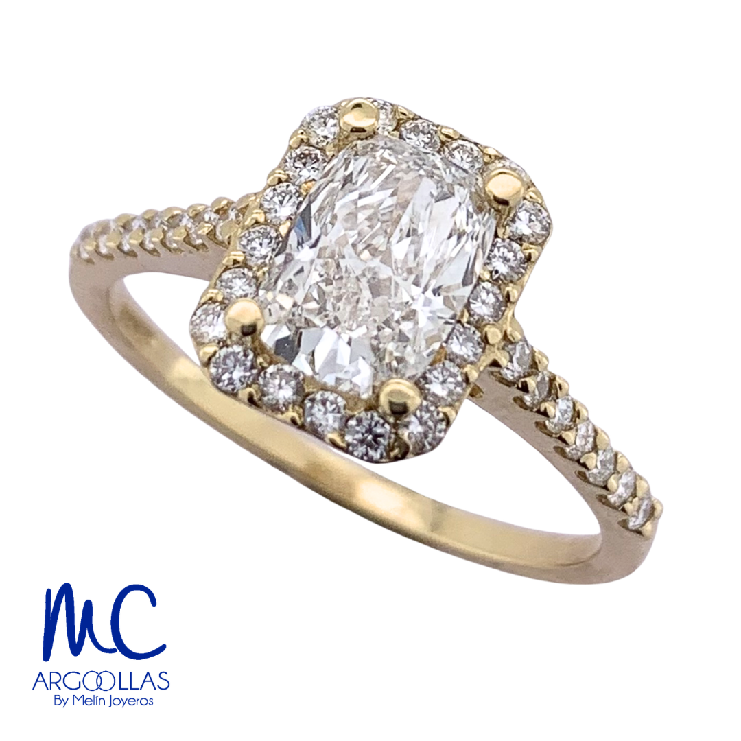 Anillo de compromiso de diamante de laboratorio 1.03 ct · corte redondo · color E · claridad VVS2 · oro amarillo 14k