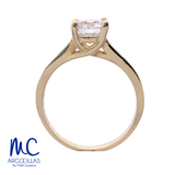Anillo de compromiso de diamante de laboratorio 1.03 ct · corte redondo · color F · claridad VVS2 · oro amarillo 14k
