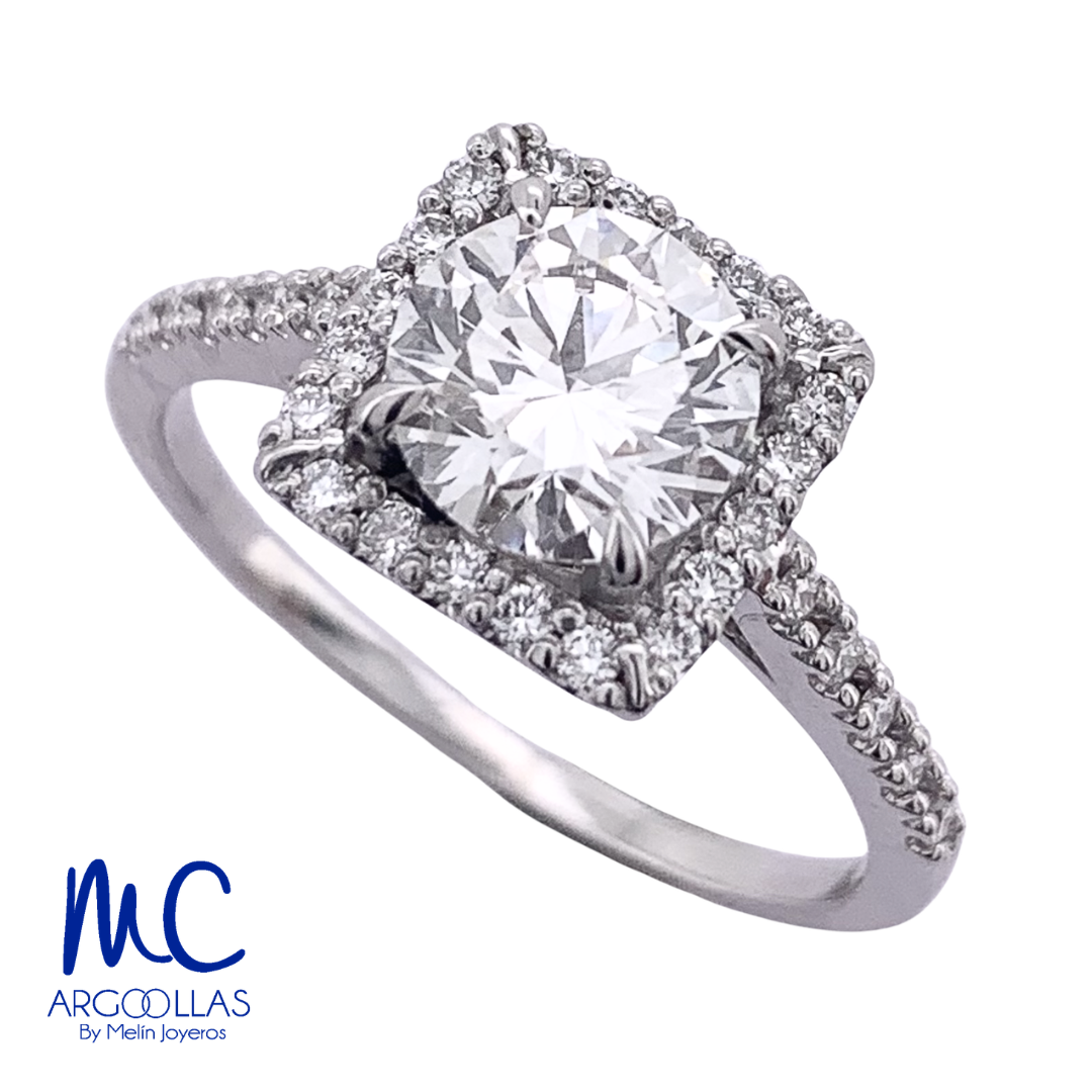 Anillo de compromiso de diamante de laboratorio 1.10 ct · corte redondo brillante · color E · claridad VVS2 · oro blanco 14k