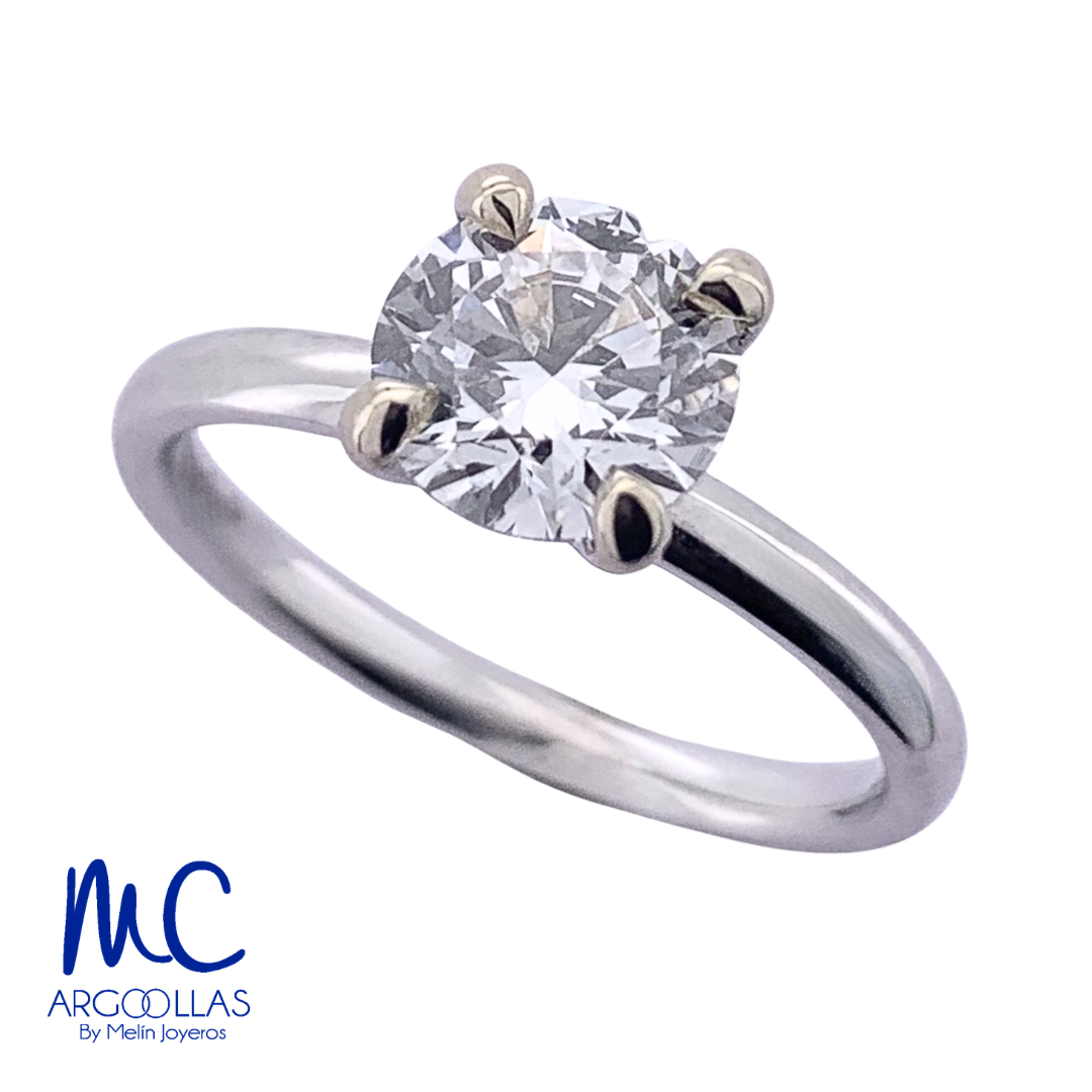 Anillo de compromiso de diamante de laboratorio 1.25 ct · corte redondo brillante · color D · claridad VVS1 · oro blanco 14k