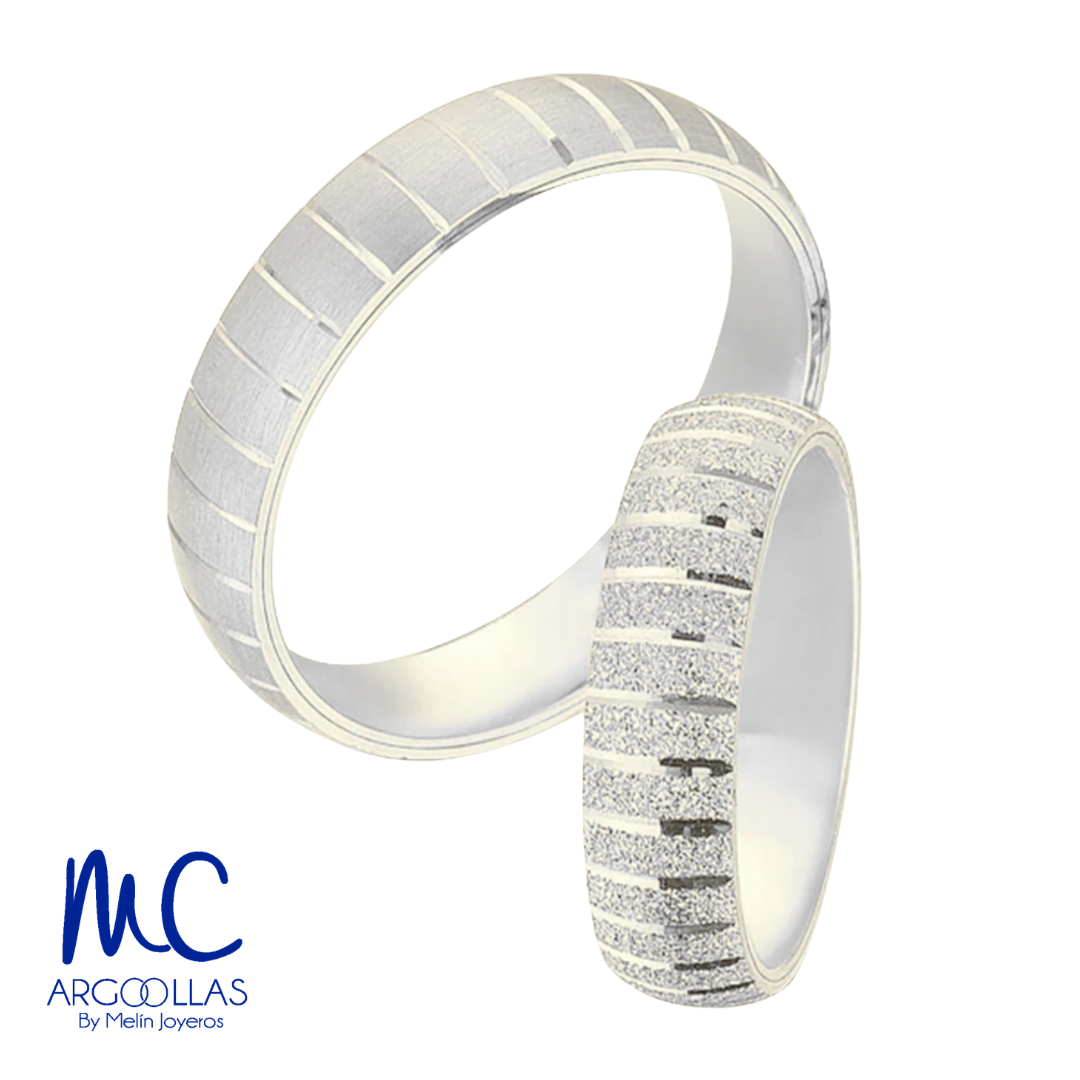 Set de argollas de matrimonio de oro blanco 10k y 14k · modelo ARG-204B ARG-205B