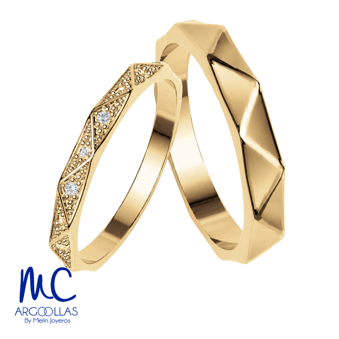 Set de argollas de matrimonio de oro amarillo 10k y 14k · con zirconia · modelo ARG-031 DCH-2204