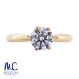 Anillo de compromiso de diamante de laboratorio 1.04 ct · corte redondo · color D · claridad VVS1 · oro amarillo 14k