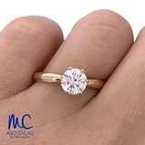 Anillo de compromiso de diamante de laboratorio 1.04 ct · corte redondo · color D · claridad VVS1 · oro amarillo 14k