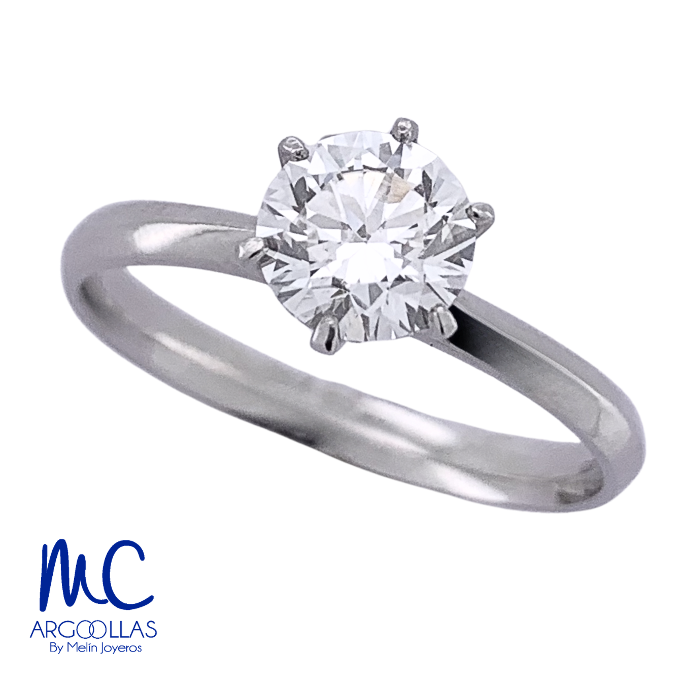 Anillo de compromiso de diamante de laboratorio 1.02 ct · corte redondo brillante · color E · claridad VVS2 · oro blanco 14k
