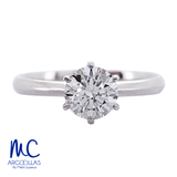Anillo de compromiso de diamante de laboratorio 1.02 ct · corte redondo brillante · color E · claridad VVS2 · oro blanco 14k