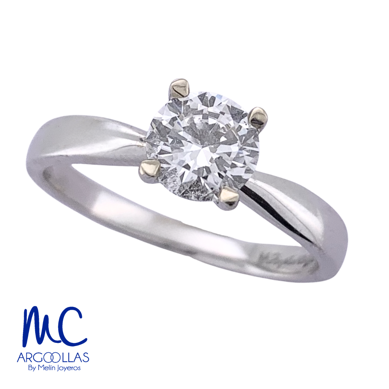 Anillo de compromiso de diamante de laboratorio 1.00 ct · corte redondo brillante · color E · claridad VVS2 · oro blanco 14k