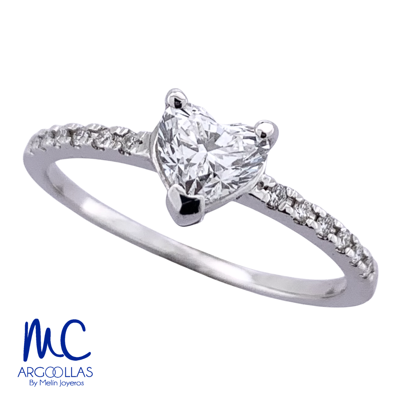 Anillo de compromiso de diamante de laboratorio 0.50 ct · corte corazón · color D · claridad VVS2 · oro blanco 14k