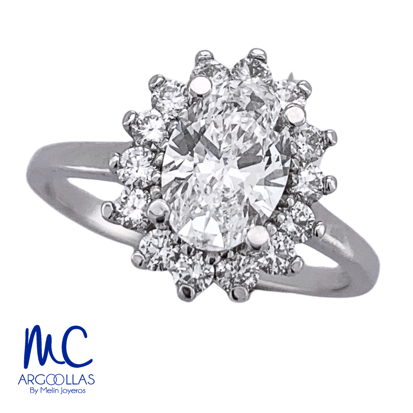 Anillo de compromiso de diamante de laboratorio 1.01 ct · corte oval brilliant · color D · claridad VVS2 · oro blanco 14k