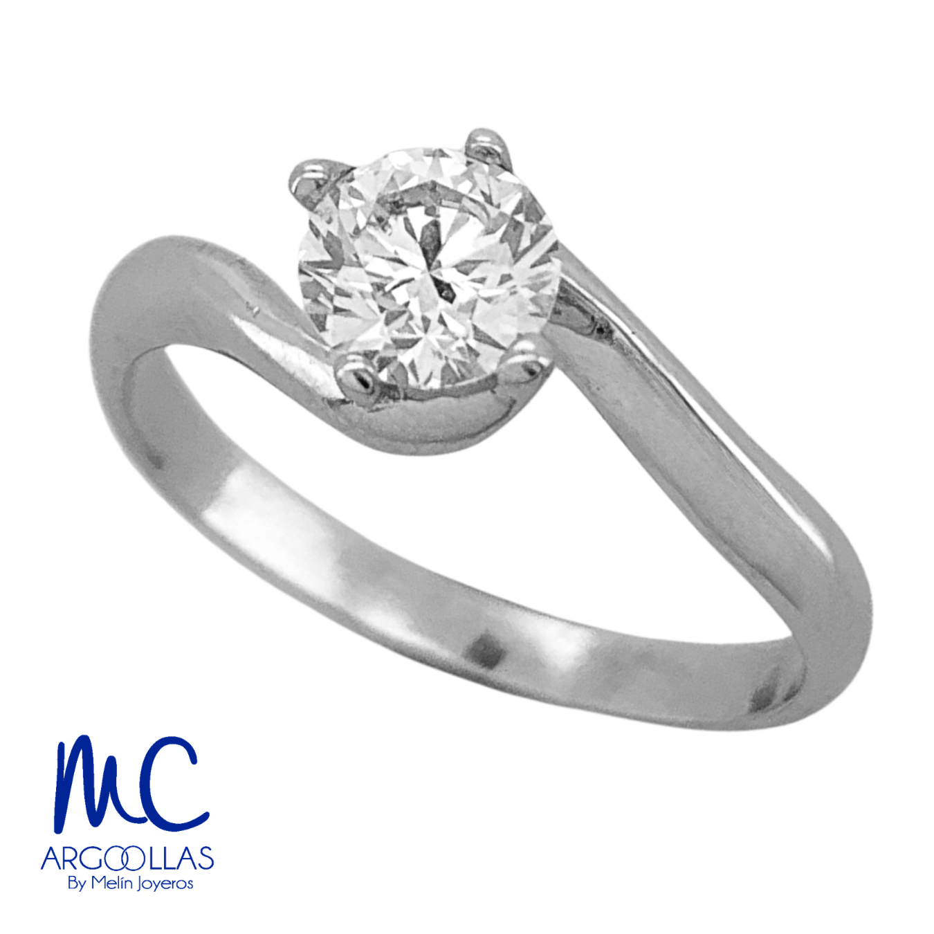 Anillo de compromiso de diamante de laboratorio 0.55 ct · corte redondo brillante · color E · claridad VVS2 · oro blanco 14k