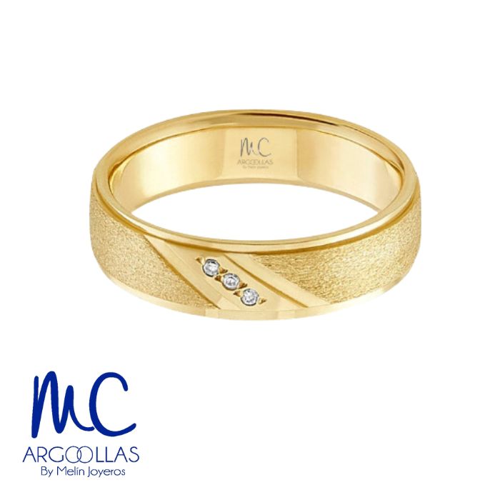 Argolla de matrimonio de oro amarillo 10k y 14k · 6 mm · estilo recto · acabado labrado con piedras · modelo AGJ316N