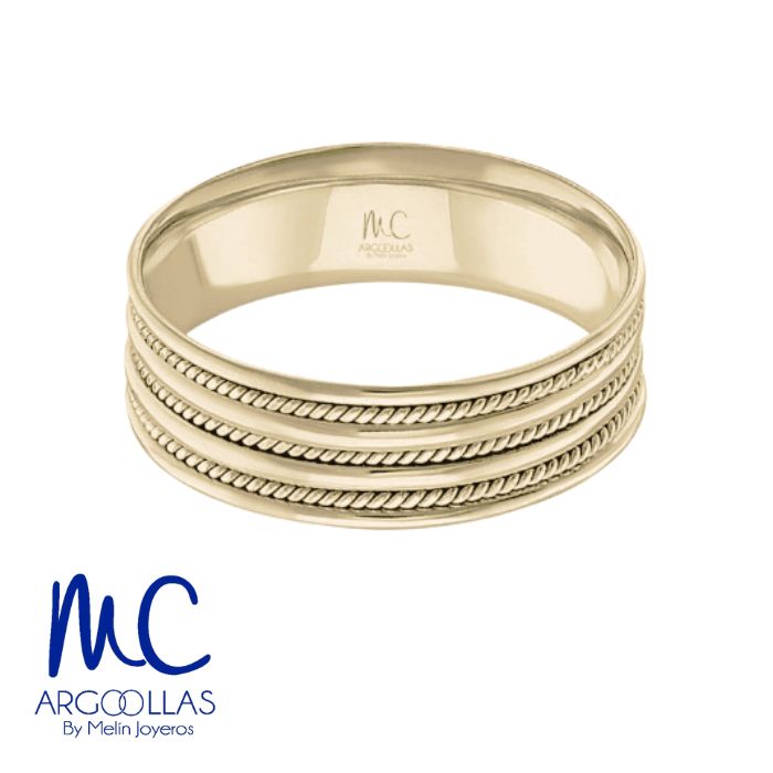 Argolla de matrimonio de oro amarillo 10k y 14k · 7 mm · estilo recto · acabado labrado · modelo AGJ342N