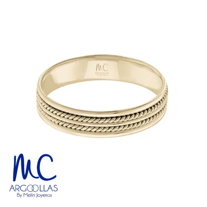 Argolla de matrimonio de oro amarillo 10k y 14k · 4 mm · estilo recto · acabado labrado