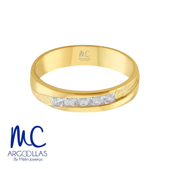 Argolla de matrimonio de oro amarillo 10k y 14k · 4 mm · estilo recto · acabado labrado con piedras