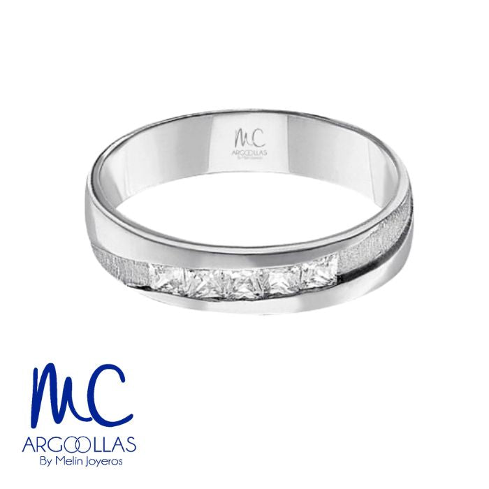Argolla de matrimonio de oro amarillo 10k y 14k · 6 mm · estilo recto · acabado labrado con piedras · modelo AGJ376N
