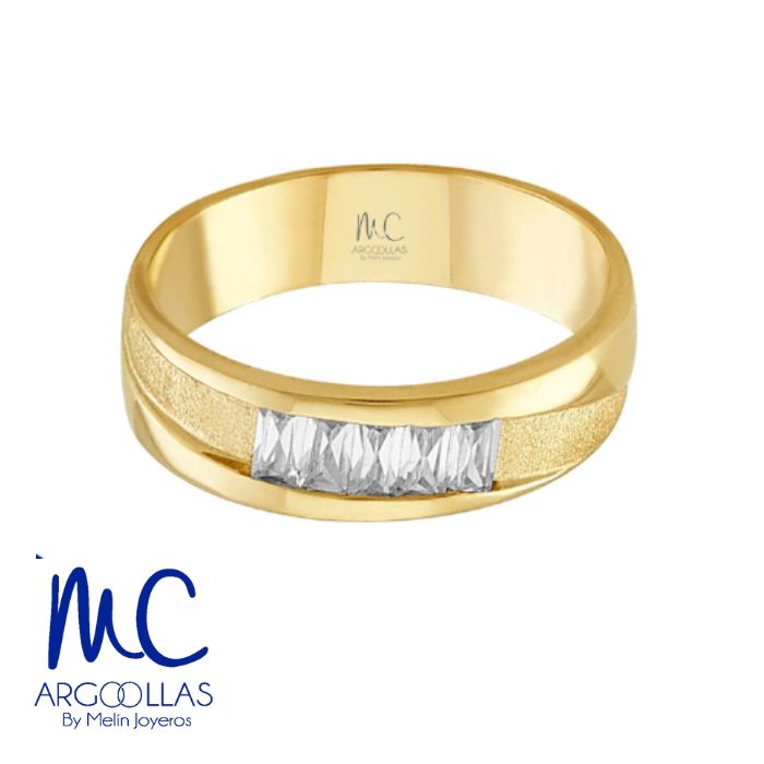 Argolla de matrimonio de oro amarillo 10k y 14k · 6 mm · estilo recto · acabado labrado con piedras · modelo AGJ377N