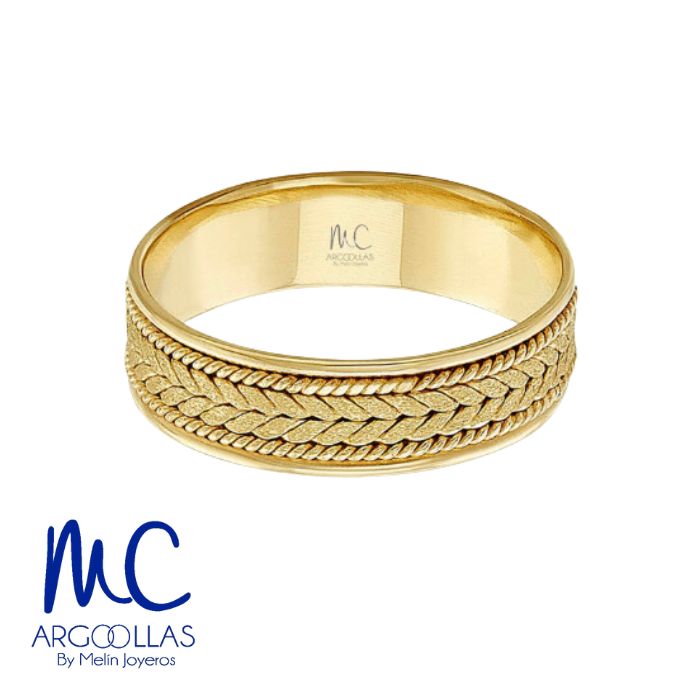 Argolla de matrimonio de oro amarillo 10k y 14k · 6 mm · estilo recto · acabado labrado · modelo AGJ390N