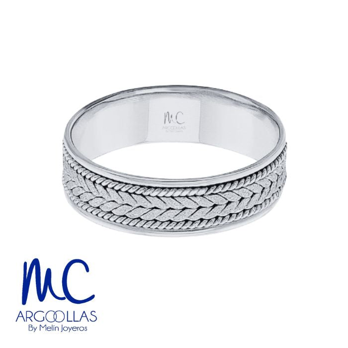 Argolla de matrimonio de oro blanco 10k y 14k · 6 mm · estilo recto · acabado labrado · modelo AGJ391N