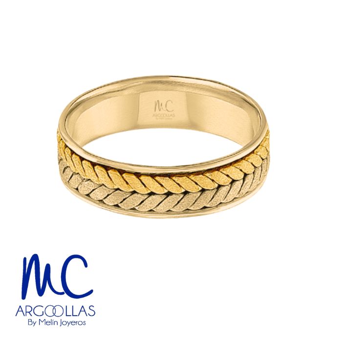 Argolla de matrimonio de oro amarillo 10k y 14k · 6 mm · estilo recto · acabado labrado · modelo AGJ395N