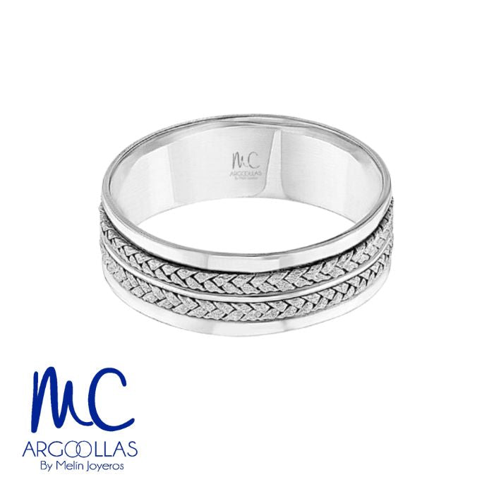 Argolla de matrimonio de oro blanco 10k y 14k · 7 mm · estilo recto · acabado labrado