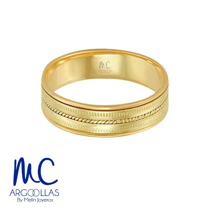 Argolla de matrimonio de oro amarillo 10k y 14k · 6 mm · estilo recto · acabado labrado · modelo AGJ414N