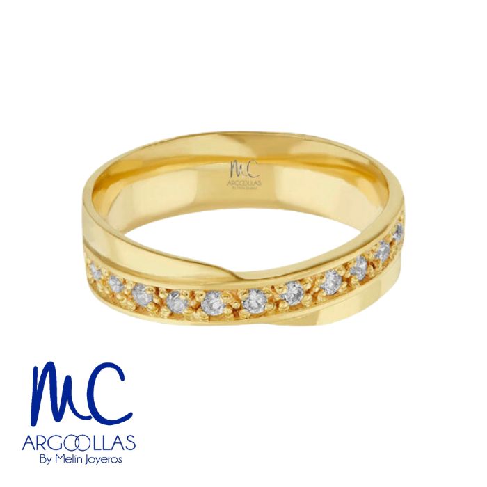 Argolla de matrimonio de oro amarillo 10k y 14k · 4 mm · estilo recto · acabado lustre con piedras · modelo AGJ425N