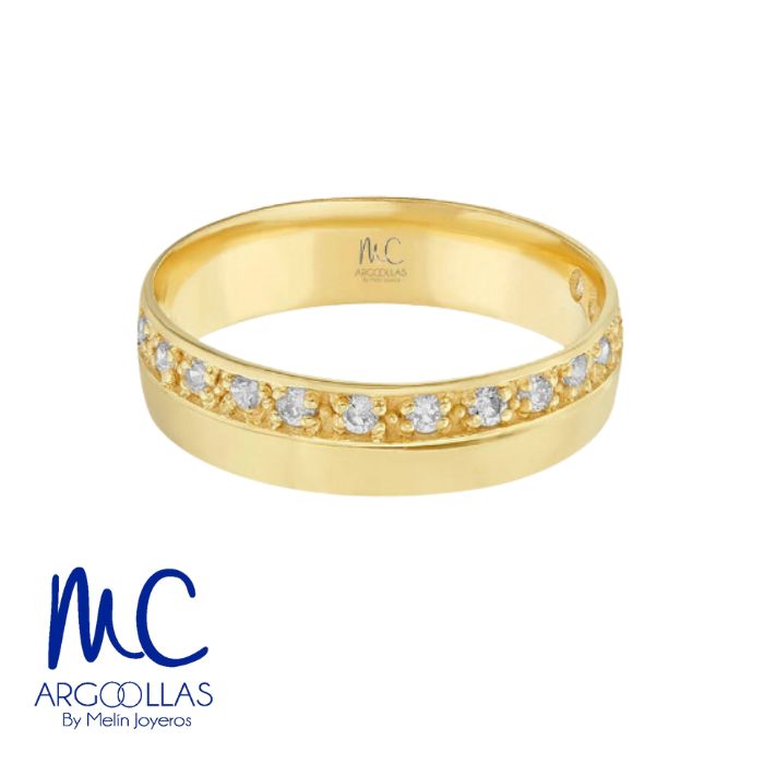 Argolla de matrimonio de oro amarillo 10k y 14k · 4 mm · estilo recto · acabado lustre con piedra · modelo AGJ427N