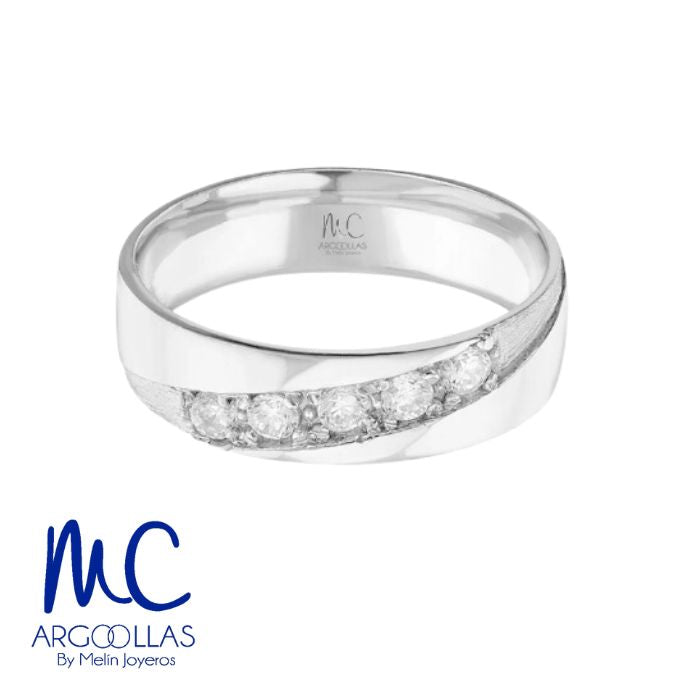 Argolla de matrimonio de oro amarillo 10k y 14k · 6 mm · estilo recto · acabado lustre con piedra · modelo AGJ432N