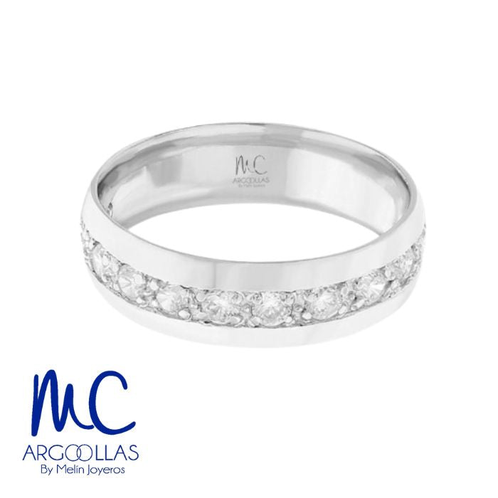 Argolla de matrimonio de oro amarillo 10k y 14k · 6 mm · estilo recto · acabado labrado con piedras · modelo AGJ435N