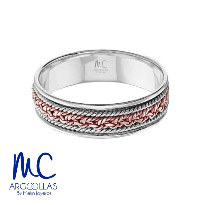 Argolla de matrimonio de oro blanco 10k y 14k · 6 mm · estilo recto · acabado labrado · modelo AGJ453N